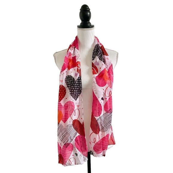 Valentine’s Day Multi Mixed Print Fashion Scarf Red Black White Pink OSFM - Picture 2 of 5